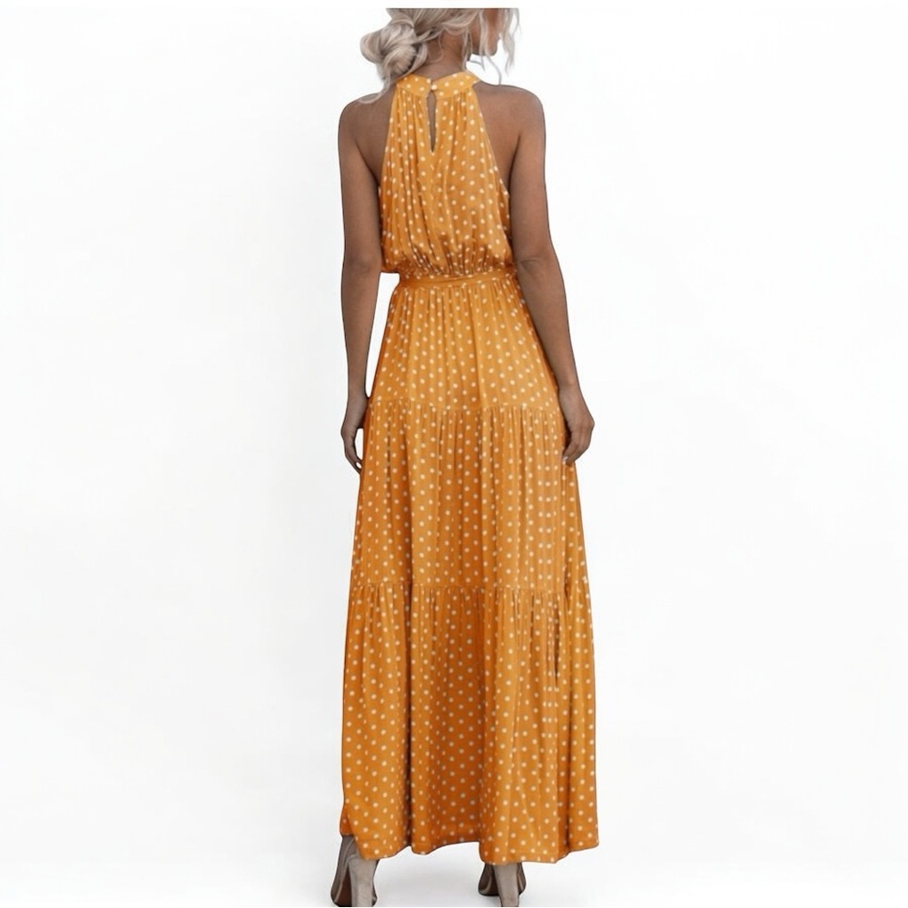 NWT! Polka Dot Halter Neck Maxi Dress - Picture 2 of 2